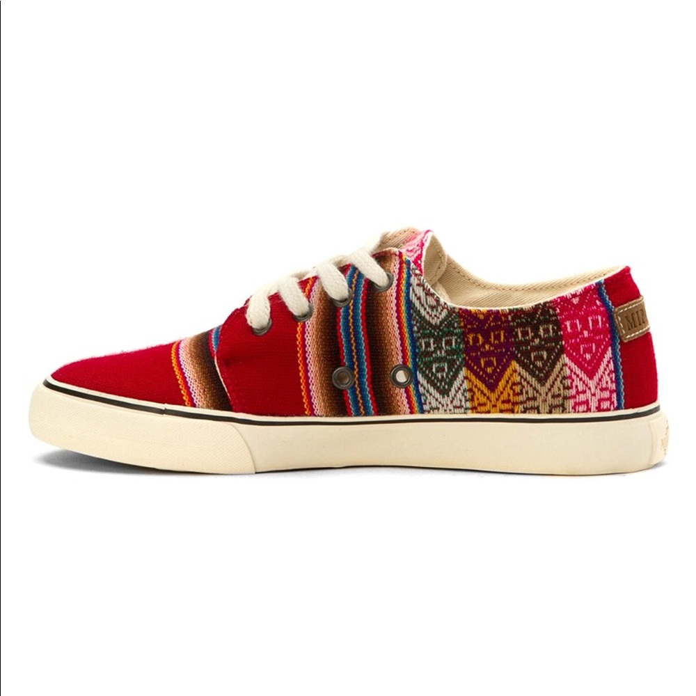Aztec Red Low Top Handmade Festival Boho Sneakers - Picture 7 of 7